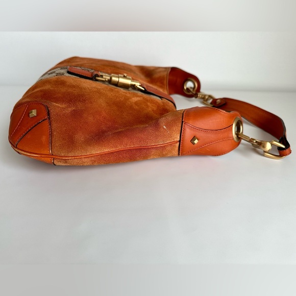 ✨GUCCI Suede Priston Lock Small Jackie O Hobo Shoulder Bag Burnt Orange - Picture 4 of 15
